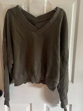 Aerie V-Neck Crop Sweatshirt Moss Green XS Very Good